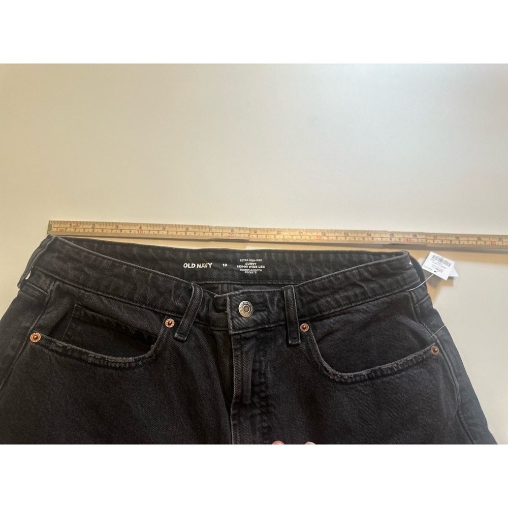Old Navy Jeans Womens size 12 Black Extra High Rise Curvy Sky Hi Wide Leg NWT - Picture 4 of 8